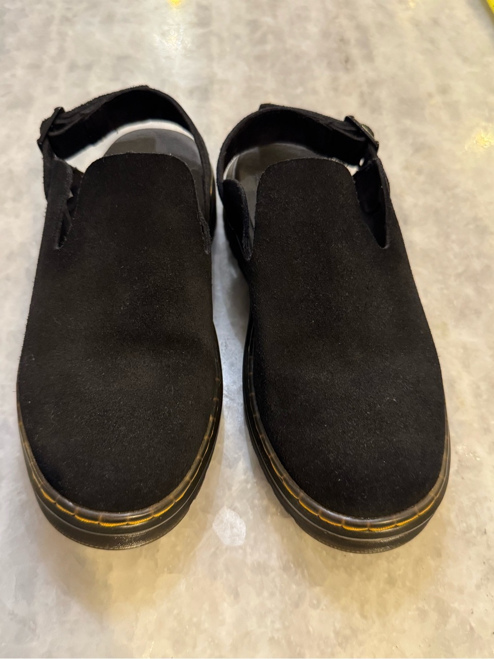 Dr. Martens Black Suede Backless Clog Mules with Yellow Stitch Never Worn!
